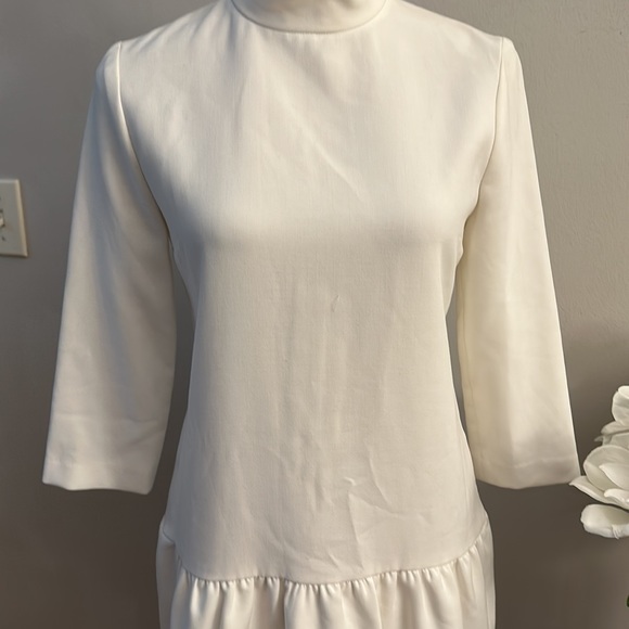 SANDRO white mock neck drop waist ruffled mini dress women’s XS | 0 - Picture 4 of 8